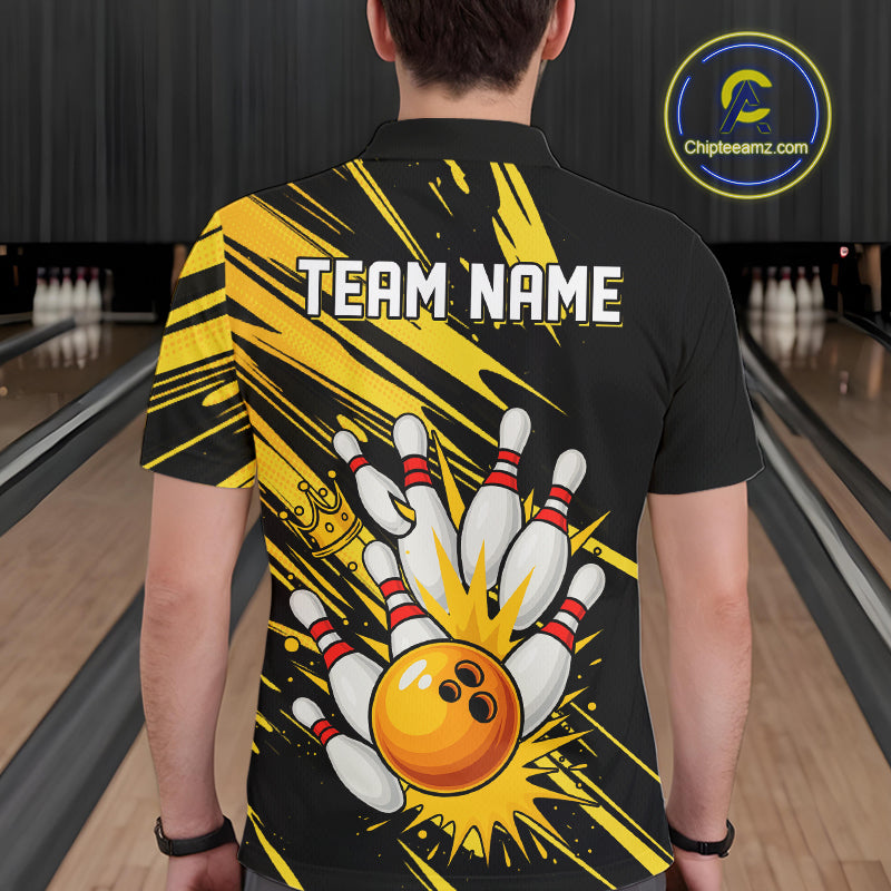 Black and Yellow Bowling Polo, 1/4 Zip Shirt for Men Custom Bowling Team shirts for bowlers NQS10365