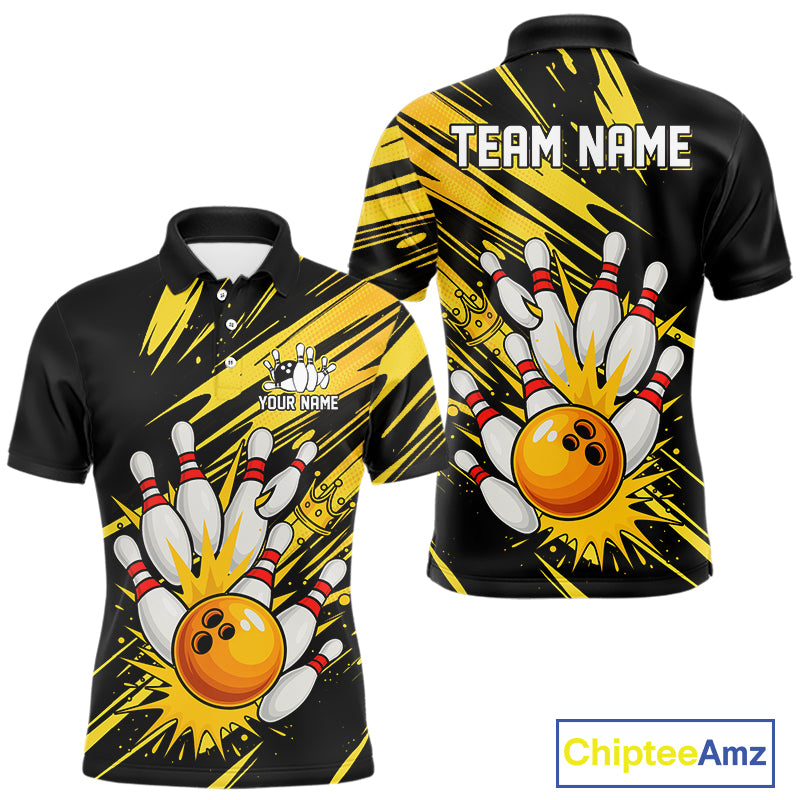 Black and Yellow Bowling Polo, 1/4 Zip Shirt for Men Custom Bowling Team shirts for bowlers NQS10365