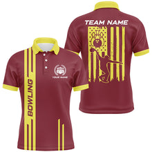 Load image into Gallery viewer, Red and Yellow Retro Bowling Shirts For Men Custom American Flag Patriotic Bowling Team League Jerseys NQS8407