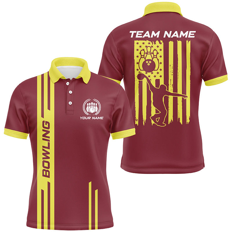 Red and Yellow Retro Bowling Shirts For Men Custom American Flag Patriotic Bowling Team League Jerseys NQS8407