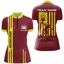 Load image into Gallery viewer, Red and Yellow Retro Bowling Shirt For Women Custom American Flag Patriotic Bowling Team League Jersey NQS8407