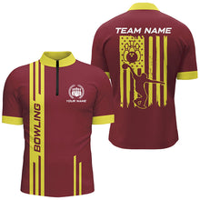 Load image into Gallery viewer, Red and Yellow Retro Bowling Shirts For Men Custom American Flag Patriotic Bowling Team League Jerseys NQS8407