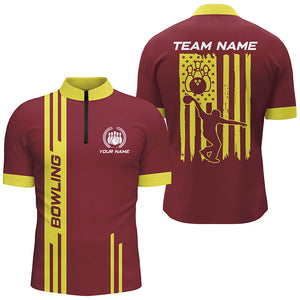 Red and Yellow Retro Bowling Shirts For Men Custom American Flag Patriotic Bowling Team League Jerseys NQS8407