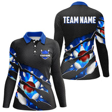 Load image into Gallery viewer, Black and Blue Scratch Bowling Polo, Quarter Zip Shirt For Women Custom name Team Bowling Jerseys NQS8616