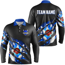 Load image into Gallery viewer, Black and Blue Scratch Bowling Polo, Quarter Zip Shirt For Men Custom name Team Bowling Jerseys NQS8616