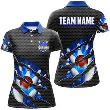 Load image into Gallery viewer, Black and Blue Scratch Bowling Polo, Quarter Zip Shirt For Women Custom name Team Bowling Jerseys NQS8616