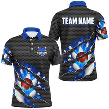 Load image into Gallery viewer, Black and Blue Scratch Bowling Polo, Quarter Zip Shirt For Men Custom name Team Bowling Jerseys NQS8616