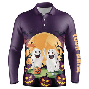 Boo Ghost Halloween Pumpkin Golf Pattern Purple Polo Shirt Custom Funny Golf Shirts For men Golf Gifts NQS8619