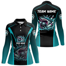 Load image into Gallery viewer, Cyan Blue Shark Bowling Team Women bowling shirts Custom Team Bowling League Jerseys, Uniform Outfits NQS8844
