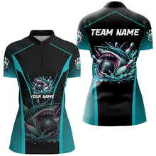 Load image into Gallery viewer, Cyan Blue Shark Bowling Team Women bowling shirts Custom Team Bowling League Jerseys, Uniform Outfits NQS8844