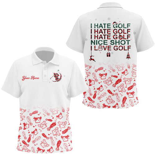 Funny Kid golf polo shirts I hate golf nice shot I love golf custom name Christmas pattern golf shirt NQS8846