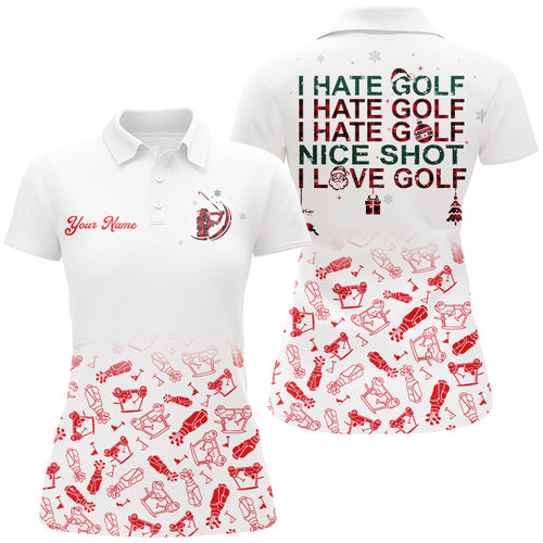 Funny Women golf polo shirt I hate golf nice shot I love golf custom name Christmas pattern golf shirt NQS8846