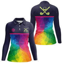 Load image into Gallery viewer, Colorful rainbow pattern Women golf polo shirt custom ladies golf tops unique golf gifts NQS8847