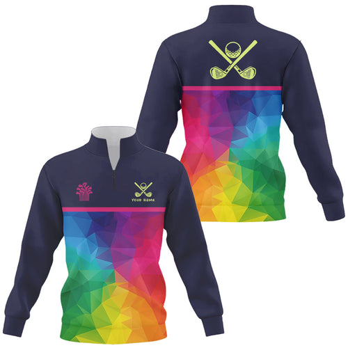 Colorful rainbow pattern Quarter zip golf sweatshirt custom golf sweater tops unique golf gifts NQS8847