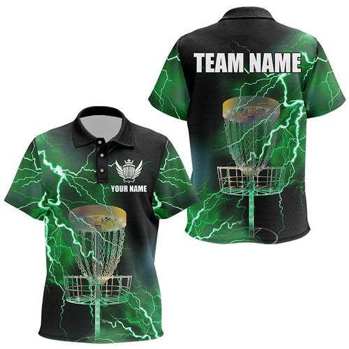 Kid disc golf polos shirt custom green lightning thunder disc golf basket team disc golf outfit NQS9104