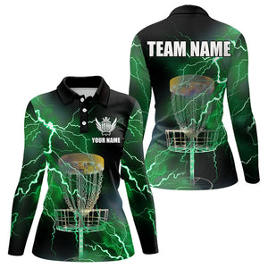 Womens disc golf polo shirts custom green lightning thunder disc golf basket team disc golf outfit NQS9104