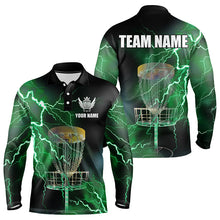 Load image into Gallery viewer, Mens disc golf polo shirts custom green lightning thunder disc golf basket team disc golf outfit NQS9104