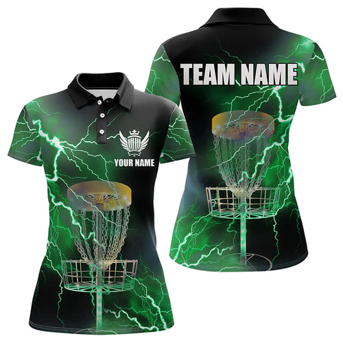 Womens disc golf polo shirts custom green lightning thunder disc golf basket team disc golf outfit NQS9104