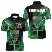 Load image into Gallery viewer, Mens disc golf polo shirts custom green lightning thunder disc golf basket team disc golf outfit NQS9104