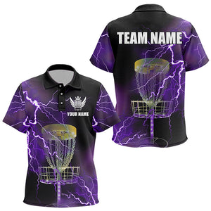 Kid disc golf polos shirt custom purple lightning thunder disc golf basket team disc golf outfit NQS9105