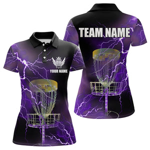 Womens disc golf polo shirts custom purple lightning thunder disc golf basket team disc golf outfit NQS9105