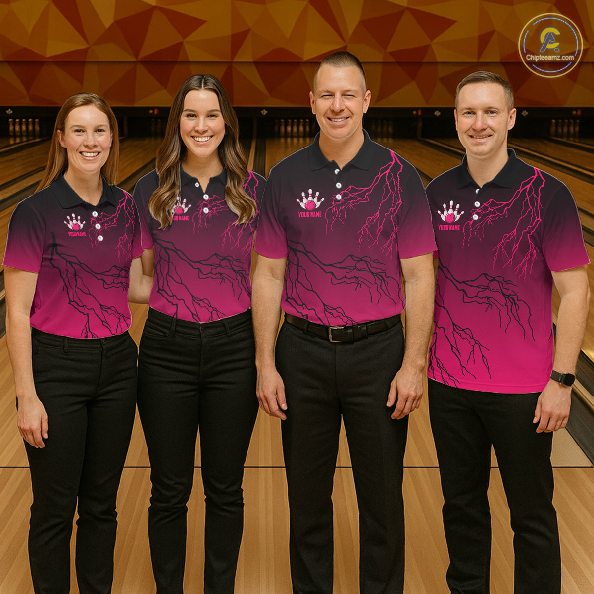 Black and Pink gradient Lightning thunder storm Bowling shirts for Men Custom Bowling Team Jerseys NQS11170