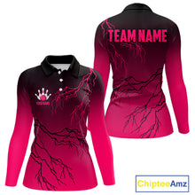 Load image into Gallery viewer, Black and Pink gradient Lightning thunder storm Bowling shirts for Women Custom Bowling Team Jerseys NQS11170