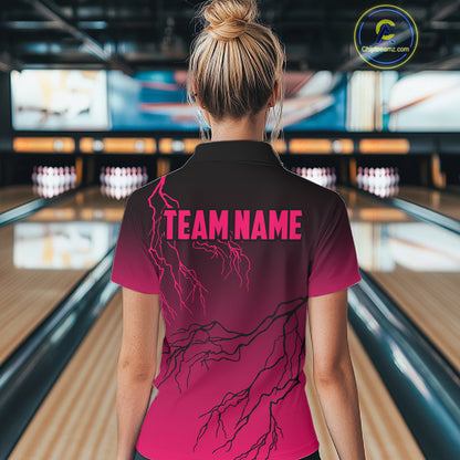 Black and Pink gradient Lightning thunder storm Bowling shirts for Women Custom Bowling Team Jerseys NQS11170