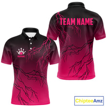 Load image into Gallery viewer, Black and Pink gradient Lightning thunder storm Bowling shirts for Men Custom Bowling Team Jerseys NQS11170