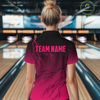 Black and Pink gradient Lightning thunder storm Bowling shirts for Women Custom Bowling Team Jerseys NQS11170
