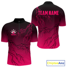 Load image into Gallery viewer, Black and Pink gradient Lightning thunder storm Bowling shirts for Men Custom Bowling Team Jerseys NQS11170
