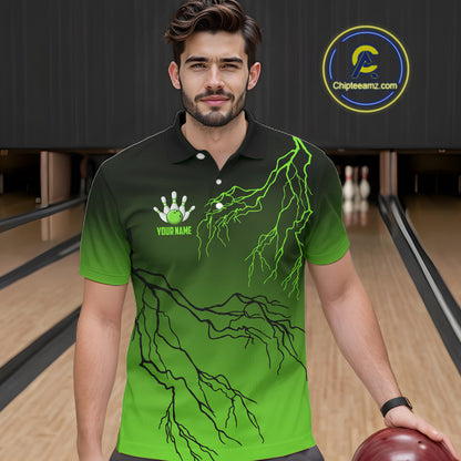 Black and Green gradient storm Lightning thunder Bowling shirts for Men Custom Bowling Team Jerseys NQS11171