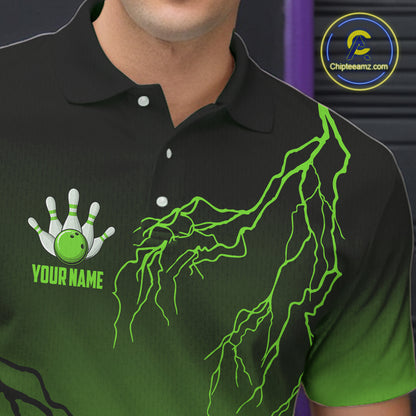 Black and Green gradient storm Lightning thunder Bowling shirts for Men Custom Bowling Team Jerseys NQS11171