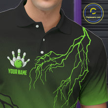 Load image into Gallery viewer, Black and Green gradient storm Lightning thunder Bowling shirts for Men Custom Bowling Team Jerseys NQS11171