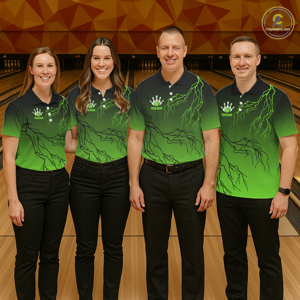 Black and Green gradient storm Lightning thunder Bowling shirts for Men Custom Bowling Team Jerseys NQS11171