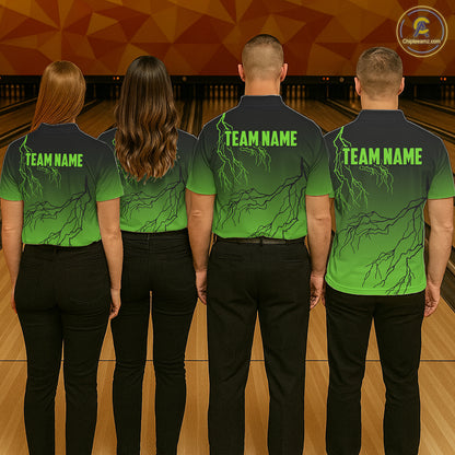 Black and Green gradient storm Lightning thunder Bowling shirts for Men Custom Bowling Team Jerseys NQS11171