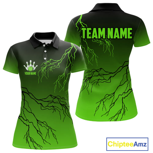 Black and Green gradient storm Lightning thunder Bowling shirts for Women Custom Bowling Team Jerseys NQS11171