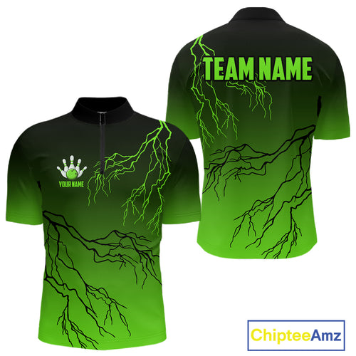 Black and Green gradient storm Lightning thunder Bowling shirts for Men Custom Bowling Team Jerseys NQS11171