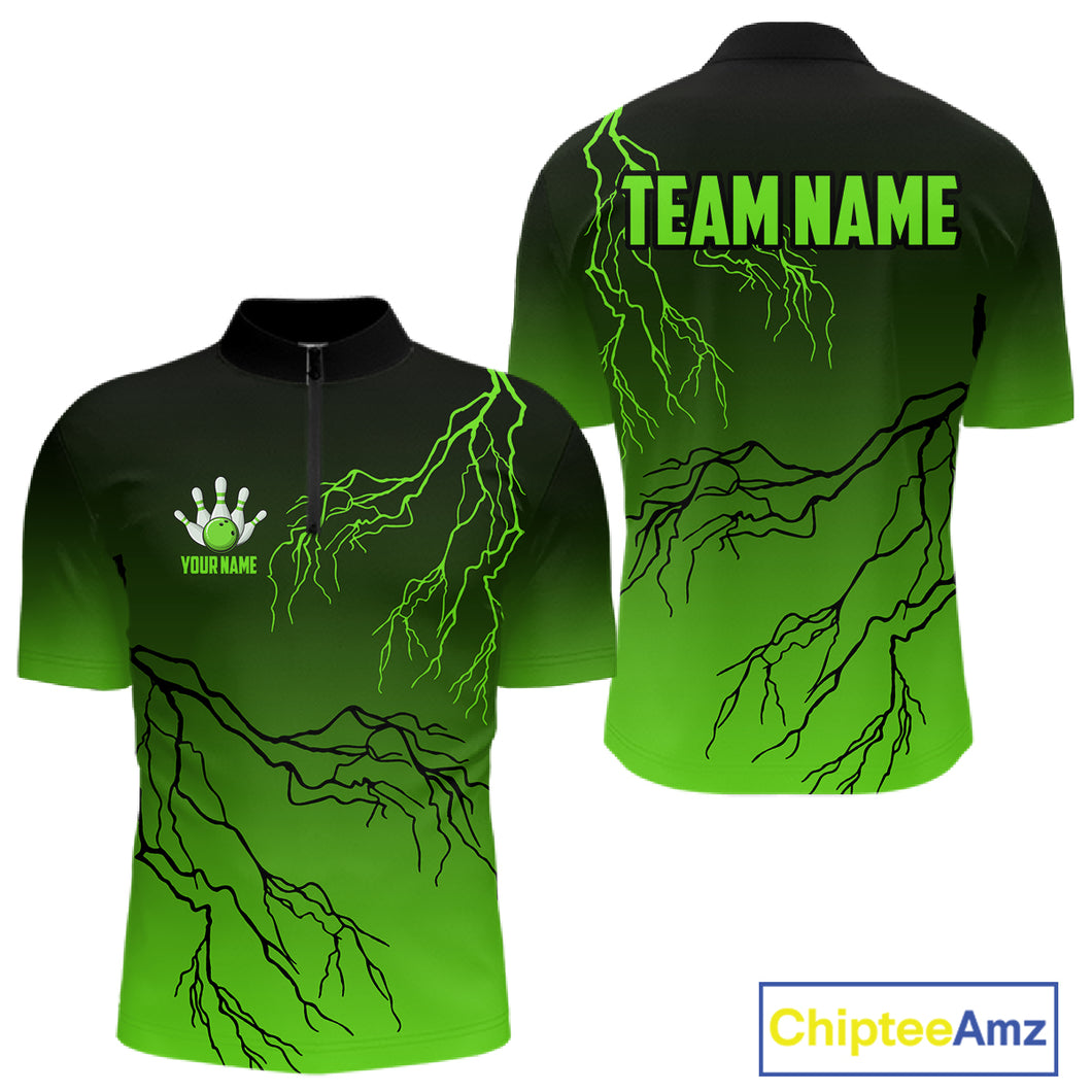Black and Green gradient storm Lightning thunder Bowling shirts for Men Custom Bowling Team Jerseys NQS11171