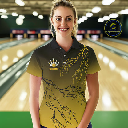 Black and Yellow gradient storm Lightning thunder Bowling shirts for Women Custom Bowling Team Jerseys NQS11172
