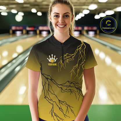 Black and Yellow gradient storm Lightning thunder Bowling shirts for Women Custom Bowling Team Jerseys NQS11172