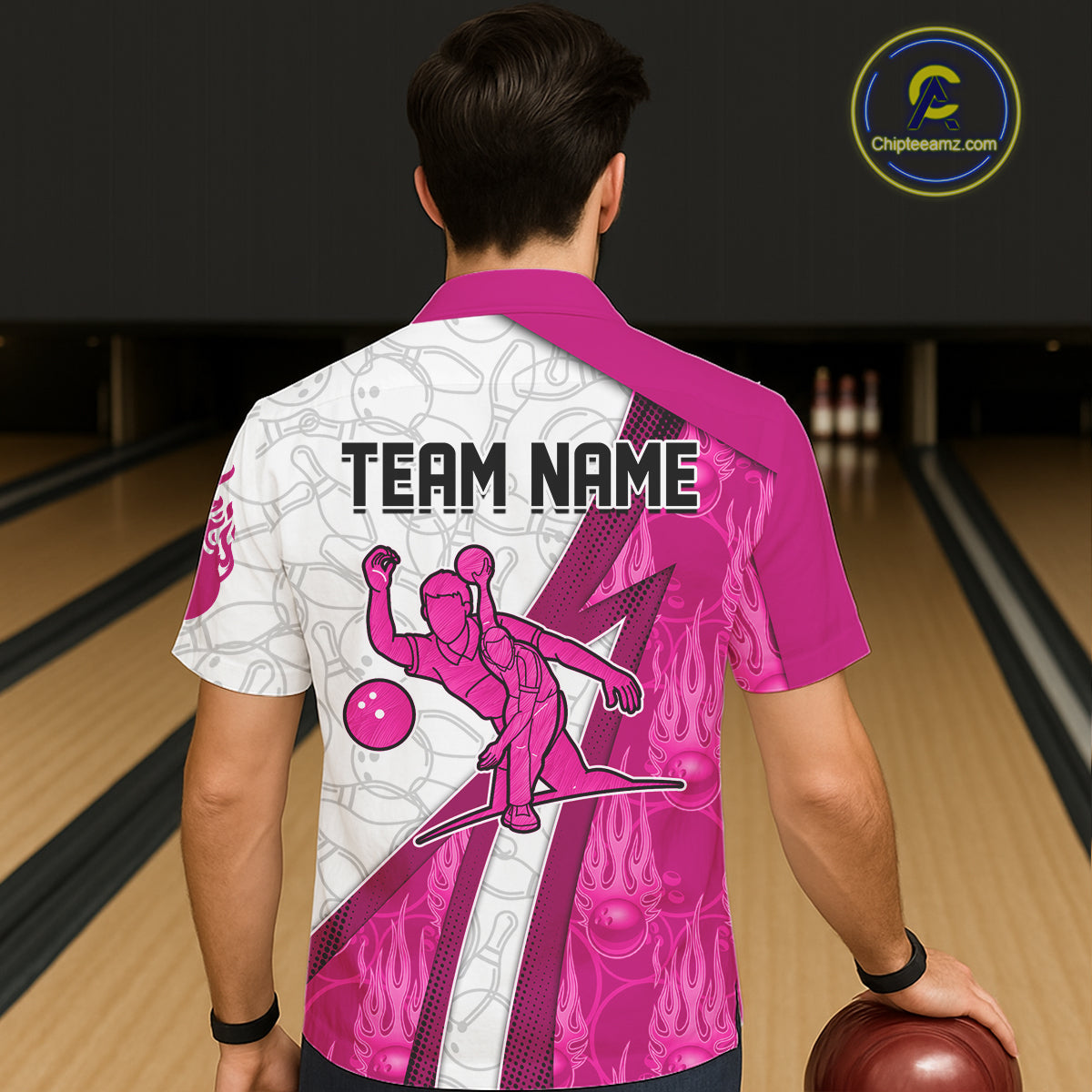 Custom Bowling Hawaiian Shirt Pink flame camo Bowling Button up shirts, Bowling Team jerseys NQS11585