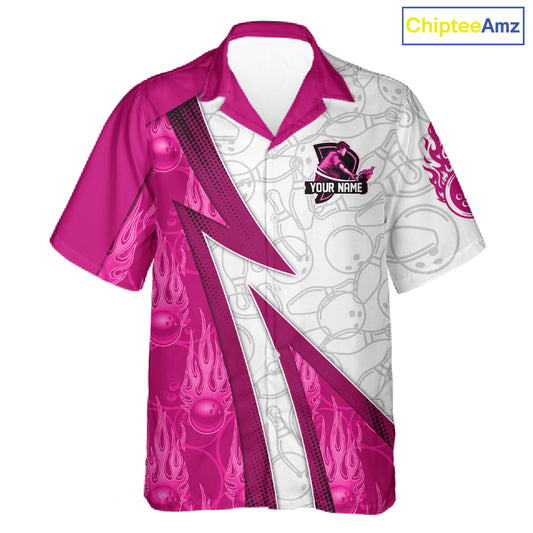 Custom Bowling Hawaiian Shirt Pink flame camo Bowling Button up shirts, Bowling Team jerseys NQS11585