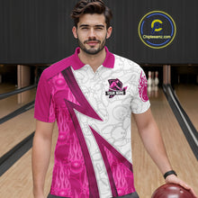 Load image into Gallery viewer, Custom Bowling Polo, Quarter Zip Shirt For Men Pink flame camo Bowling shirts, Bowling Team jerseys NQS11585