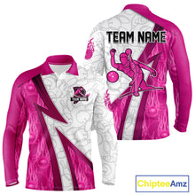 Load image into Gallery viewer, Custom Bowling Polo, Quarter Zip Shirt For Men Pink flame camo Bowling shirts, Bowling Team jerseys NQS11585