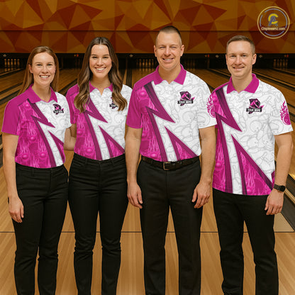 Custom Bowling Polo, Quarter Zip Shirt For Women Pink flame camo Bowling shirts, Bowling Team jerseys NQS11585