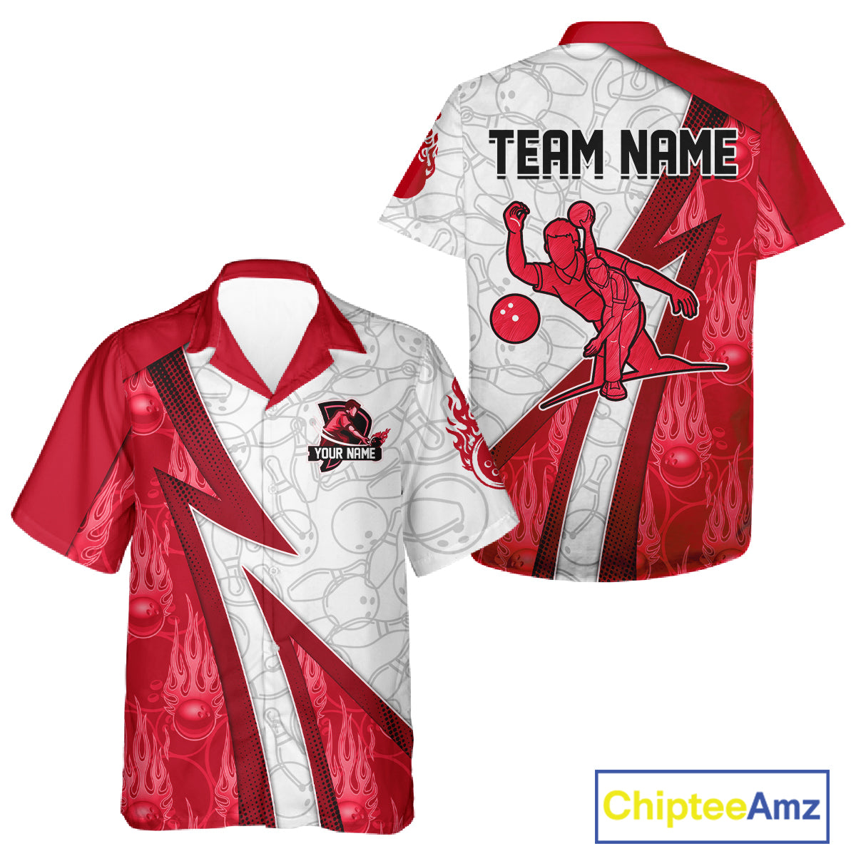Custom Bowling Hawaiian Shirt Red flame camo Bowling Button up shirts, Bowling Team jerseys NQS11586