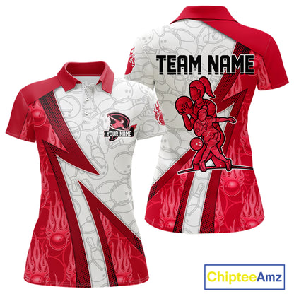 Custom Bowling Polo, Quarter Zip Shirt For Women Red flame camo Bowling shirts, Bowling Team jerseys NQS11586