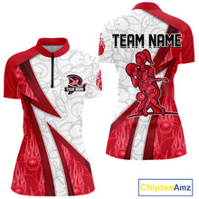 Load image into Gallery viewer, Custom Bowling Polo, Quarter Zip Shirt For Women Red flame camo Bowling shirts, Bowling Team jerseys NQS11586