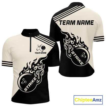 Custom Retro Beige and Black Flame Bowling Shirts For Men, Vintage Team Bowling League jerseys NQS11590